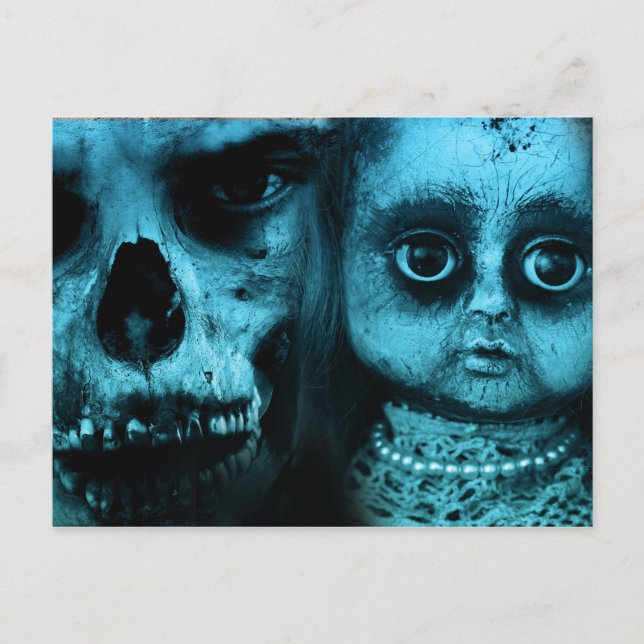 Spooky Clown and Doll Postcard (Front)