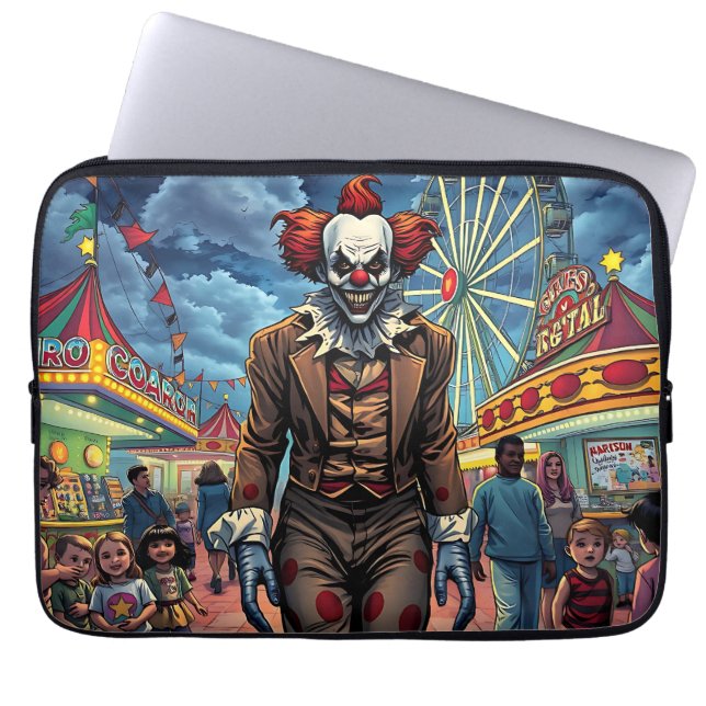 Spooky Clown at Carnival Comic Style Laptop Sleeve (Front)