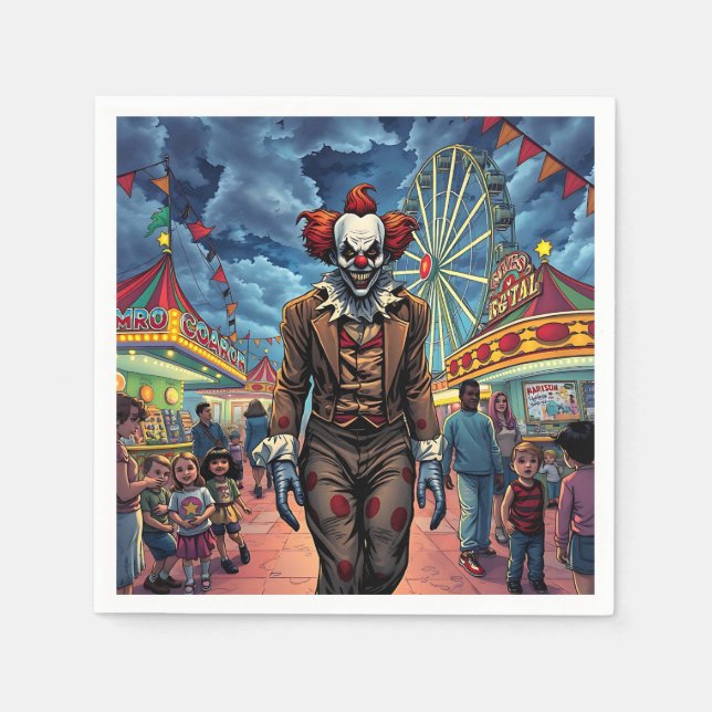 Spooky Clown at Carnival Comic Style Napkin (Front)