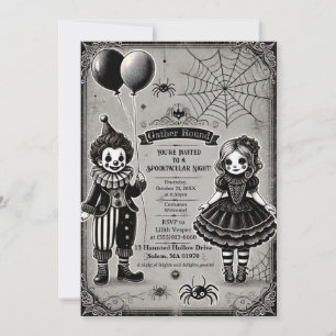 Spooky Clown & Doll Halloween Invitation