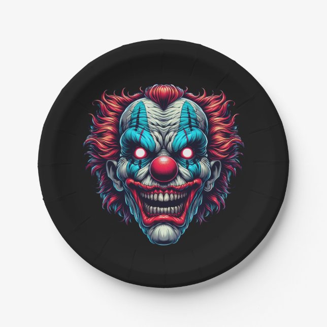 Spooky Clown Face Halloween Party Paper Plate (Front)