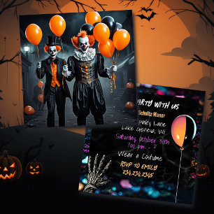 Spooky Clowns Holding Balloons Halloween Party