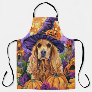 Spooky Cocker Spaniel Dog Halloween Witch Pumpkin Apron