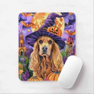 Spooky Cocker Spaniel Dog Halloween Witch Pumpkin Mouse Mat