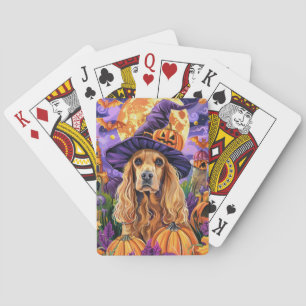 Spooky Cocker Spaniel Dog Halloween Witch Pumpkin Playing Cards