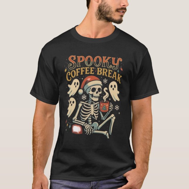 Spooky Coffee Break Skeleton Christmas T-Shirt (Front)