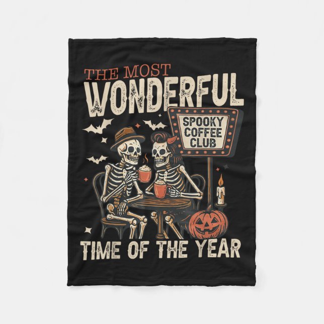 Spooky Coffee Club Skeletons Halloween Season Summ Fleece Blanket (Front)