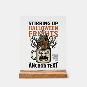 Spooky Coffee Halloween Haunted Mug Graphic Shirt_ Acrylic Sign