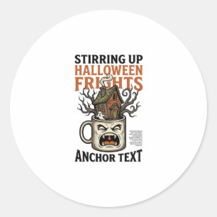 Spooky Coffee Halloween Haunted Mug Graphic Shirt_ Classic Round Sticker