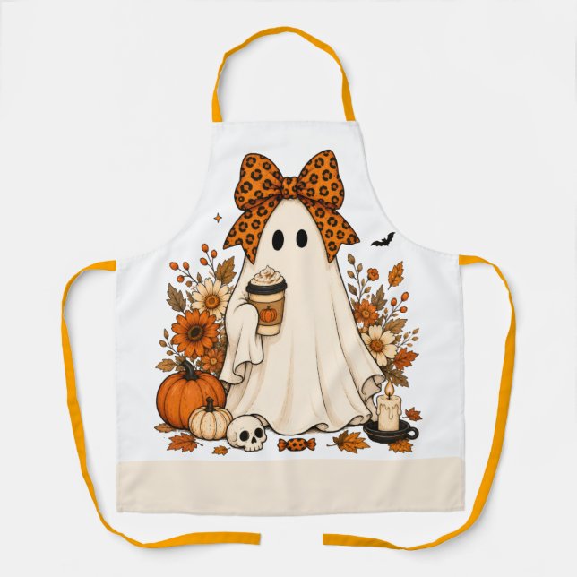Spooky Coffee & Pumpkin Kitchen Apron (Front)
