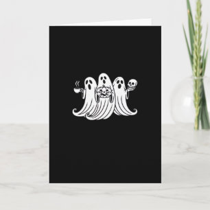 Spooky Coffee Sipping Pumpkin Holding Card