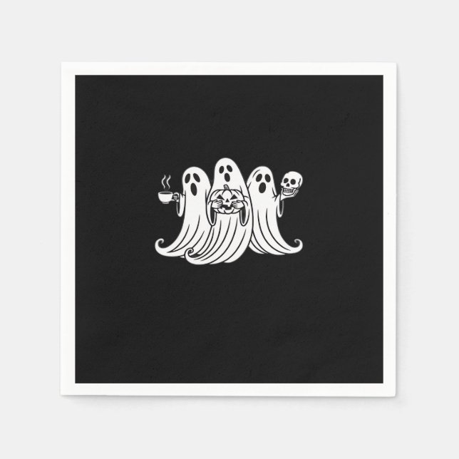 Spooky Coffee Sipping Pumpkin Holding Napkin (Front)