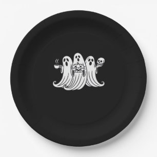 Spooky Coffee Sipping Pumpkin Holding Paper Plate