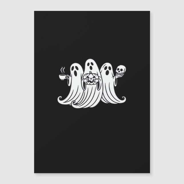 Spooky Coffee-Sipping Pumpkin-Holding Skull-Displa (Front)