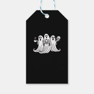 Spooky Coffee-Sipping Pumpkin-Holding Skull-Displa Gift Tags