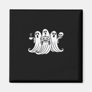 Spooky Coffee-Sipping Pumpkin-Holding Skull-Displa Magnet