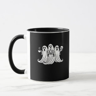 Spooky Coffee-Sipping Pumpkin-Holding Skull-Displa Mug