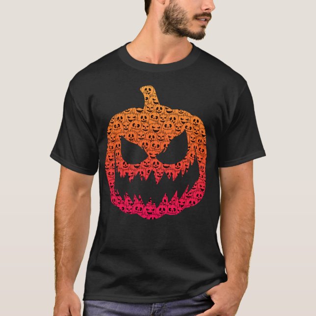 Spooky Colourful Pumpkins - Halloween Pattern T-Shirt (Front)