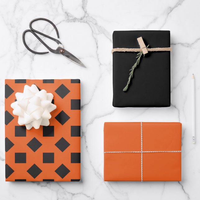 Spooky Colours Deep Orange Black Wrapping Paper Se (Front)