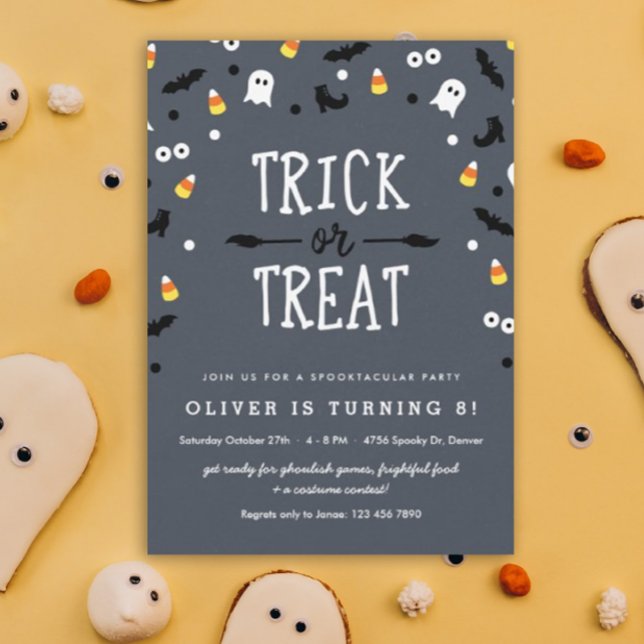 Spooky Confetti Halloween Birthday Invitations (Trick or Treat Halloween theme birthday party invitation for your kiddo!)