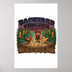 Spooky Corn Maze Yorkie & Chickens Halloween Poster