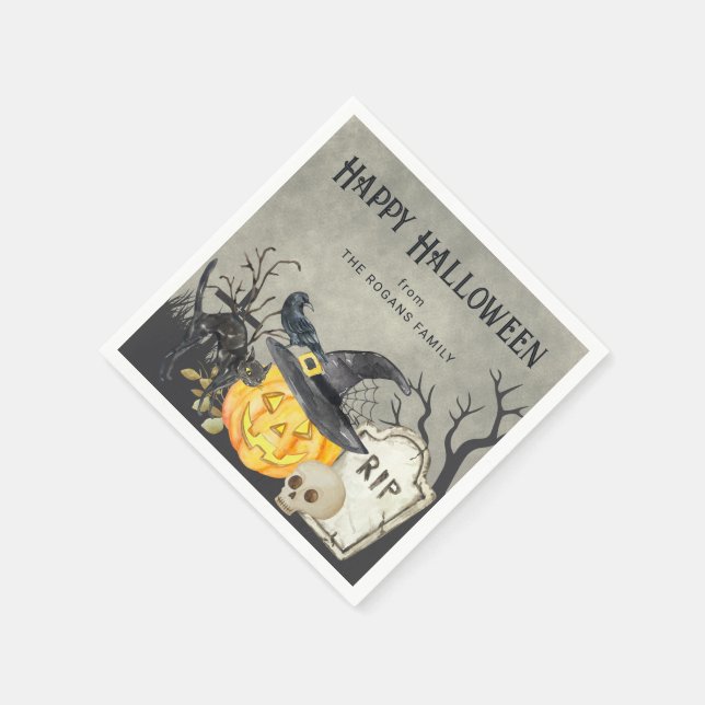 Spooky Costumes and Cocktails Halloween  Napkin (Corner)