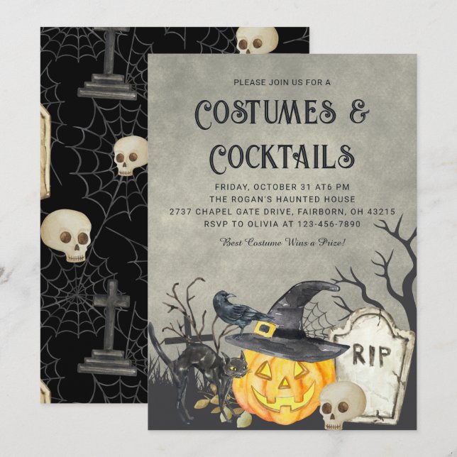 Spooky Costumes and Cocktails Halloween Party Invitation (Front/Back)