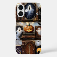 Spooky Cosy iPhone Case Ghost Pumpkin Bookshelf
