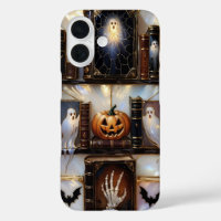 Spooky Cosy iPhone Case Ghost Pumpkin Bookshelf
