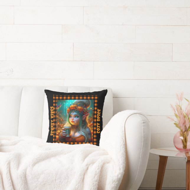 Spooky & Cosy Pumpkin Spice Gnome Throw Pillow (Couch)