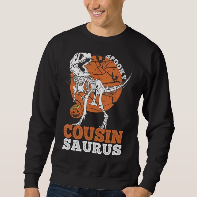 Spooky Cousin Saurus Dinosaur Skeleton rex Pumpkin Sweatshirt (Front)