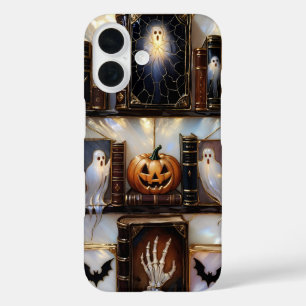 Spooky Cozy iPhone Case Ghost Pumpkin Bookshelf