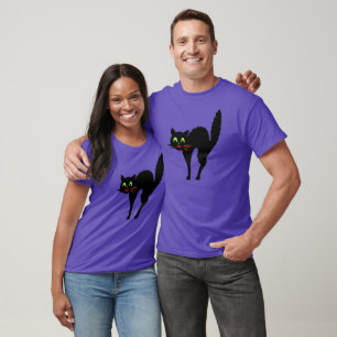 Spooky Creepy Black Cat Halloween Costume Purple T-Shirt
