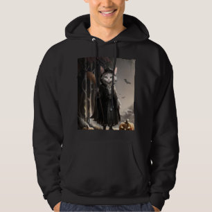 Spooky Creepy Cat Mage In Misty Forest Halloween Hoodie