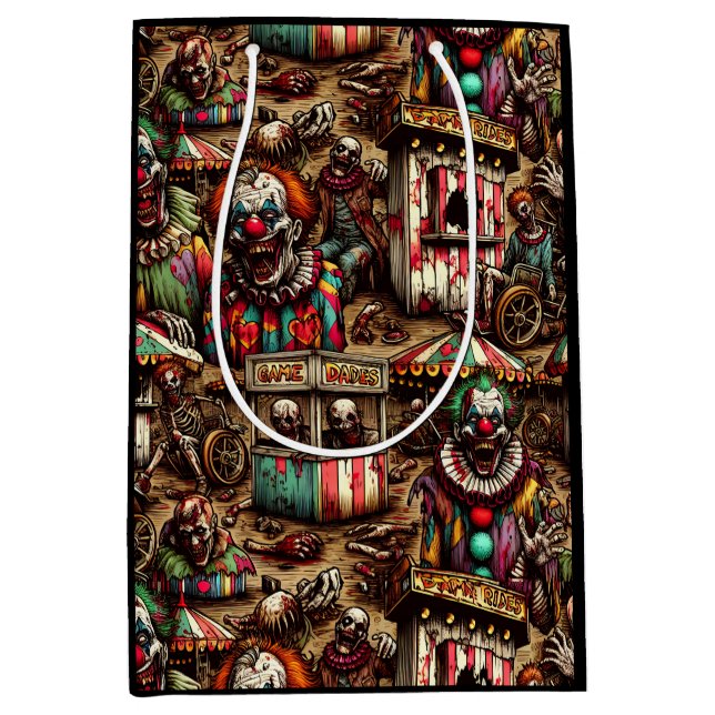Spooky Creepy Clown Zombie Abandoned Carnival Medium Gift Bag (Front)