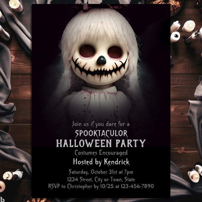 Spooky Creepy Doll Halloween Costume Party Invitation (Creator Uploaded)