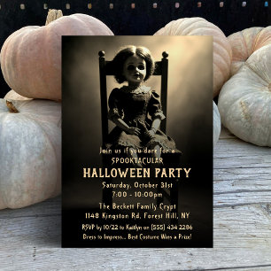 Spooky Creepy Doll Vintage Halloween Party Invitation