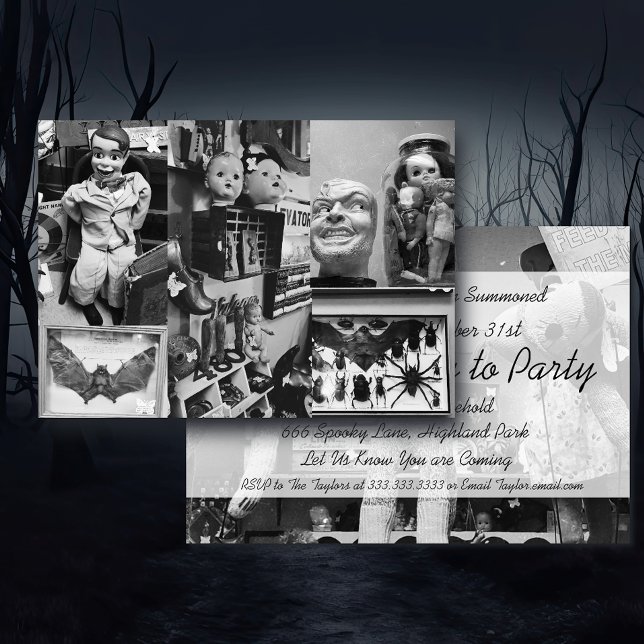 Spooky Creepy Dolls Black and White Halloween Invitation (Creator Uploaded)