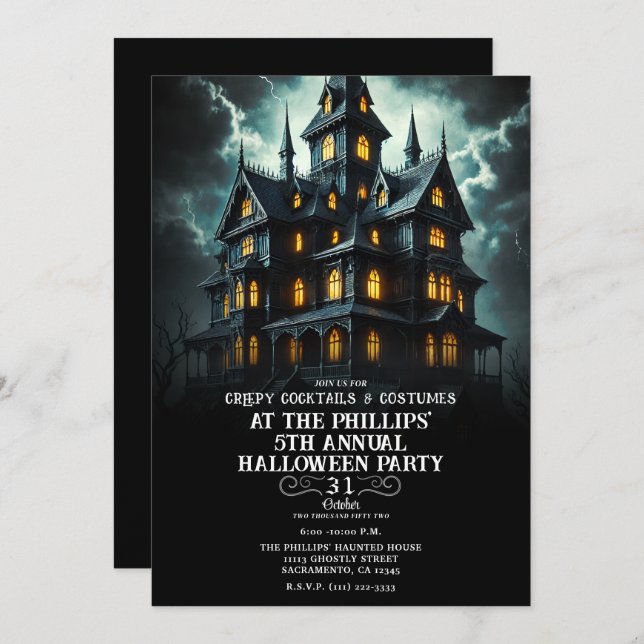 Spooky Creepy Scary Haunted House Halloween Party Invitation (Front/Back)