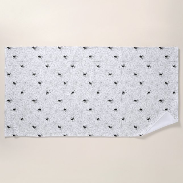 Spooky Creepy Spider Web Halloween Beach Towel (Front)