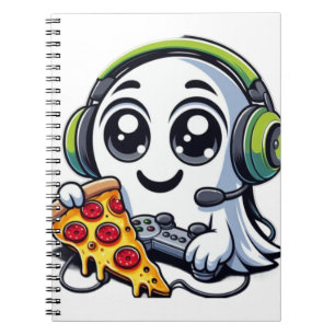 Spooky, Cute, and Cheesy: Ghost Enjoys Pizza Notebook