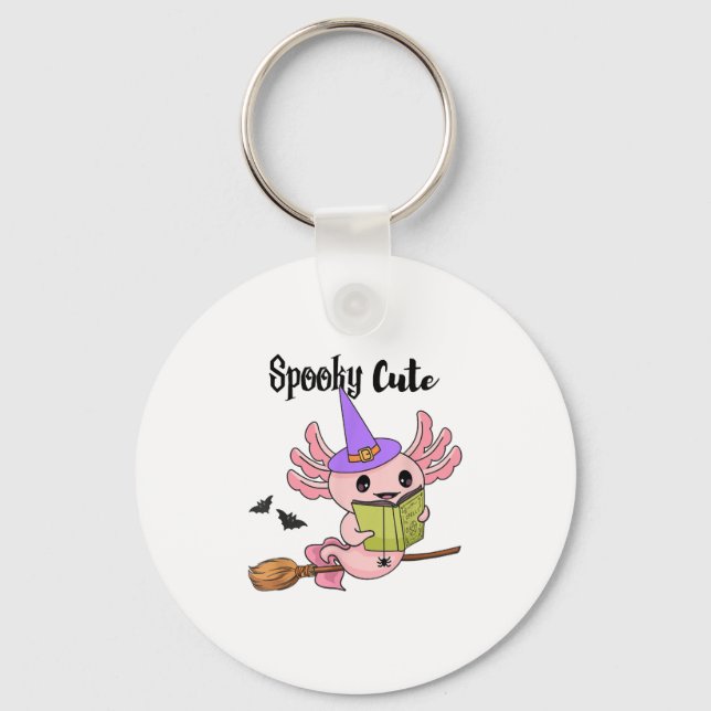 Spooky Cute Axolotl Halloween Key Ring (Front)