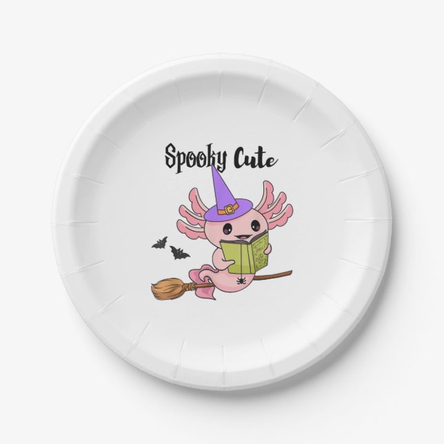 Spooky Cute Axolotl Halloween Paper Plate (Front)