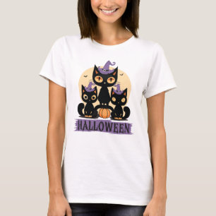 Spooky Cute Black Cat Halloween Autumn Pumpkin T-Shirt