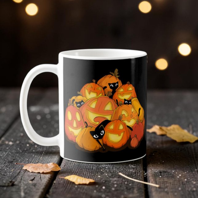 Spooky Cute Black Cat Halloween Pumpkin Patch Coffee Mug (Creator Uploaded)