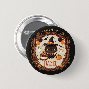 Spooky Cute Black Cat Halloween Witch 1st Boo-Day 6 Cm Round Badge