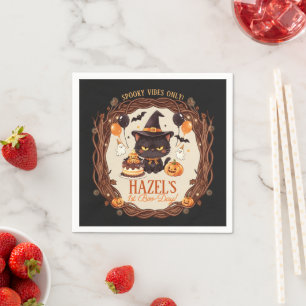 Spooky Cute Black Cat Halloween Witch 1st Boo-Day Napkin