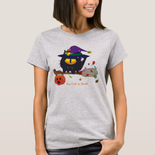 Spooky Cute Black Cat Witch Flying Broom T-Shirt