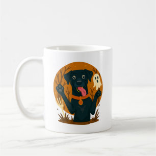 Spooky Cute Black Dog with Ghost Coffee Mug