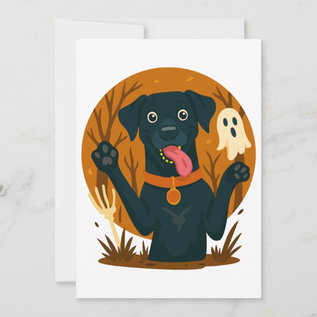 Spooky Cute Black Dog with Ghost  Invitation (Front)